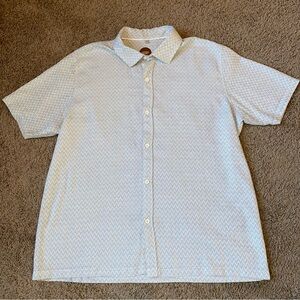 Common People Shirt Men's XL Blue Gray Geometric Short Sleeve Button Up Cotton